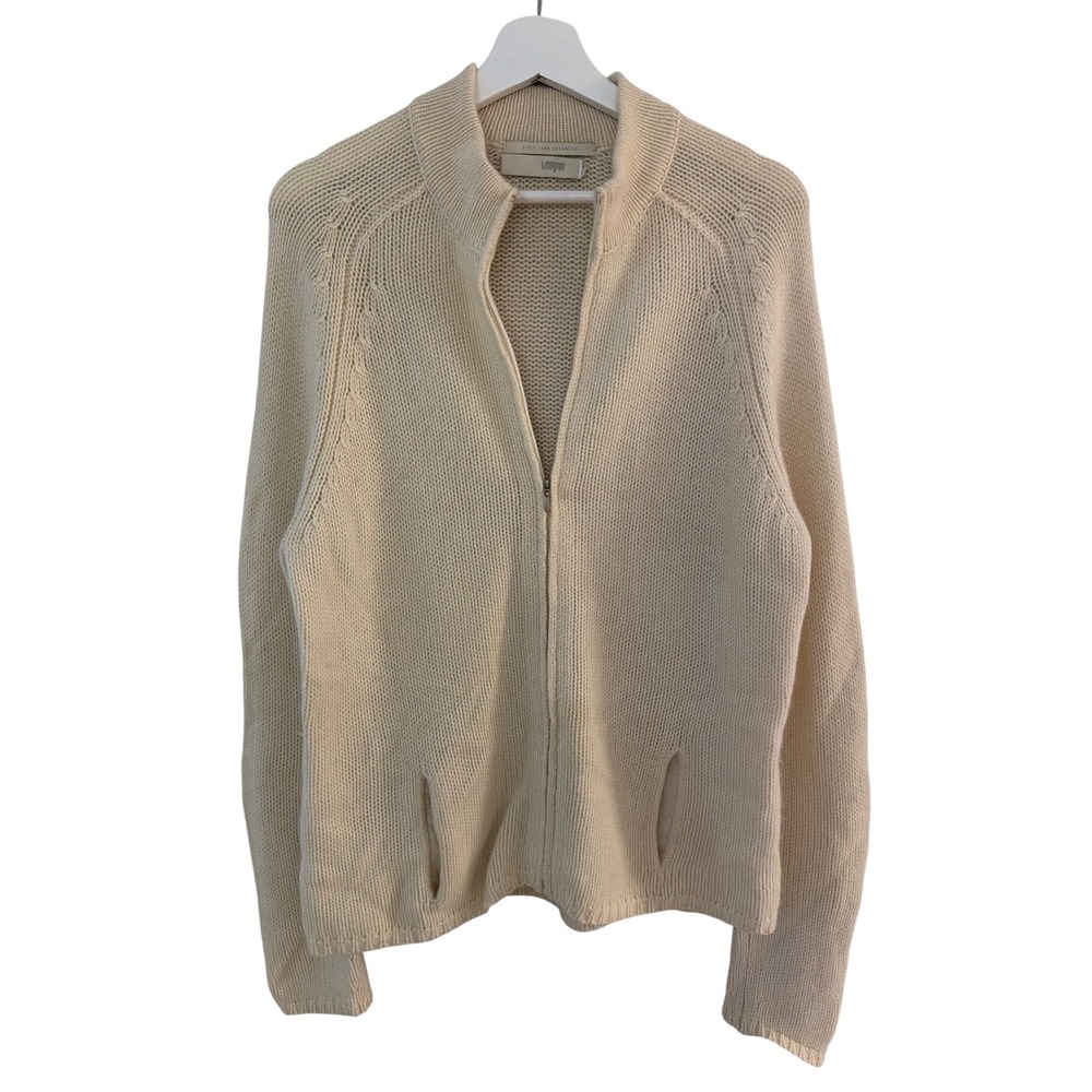 I. Magnin Cream 2Ply 100% Cashmere Women M/L Full Zip Mock Neck Cardigan Sweater